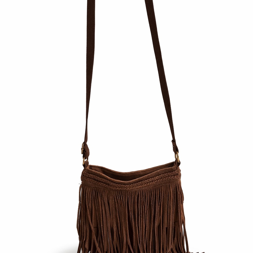 American Eagle Brown Suede Fringe Crossbody Bag Boho Festival Western - Picture 12 of 13